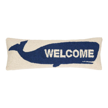 Coastal Throws & Pillows, Welcome Whale Hook Accent Pillow, 8